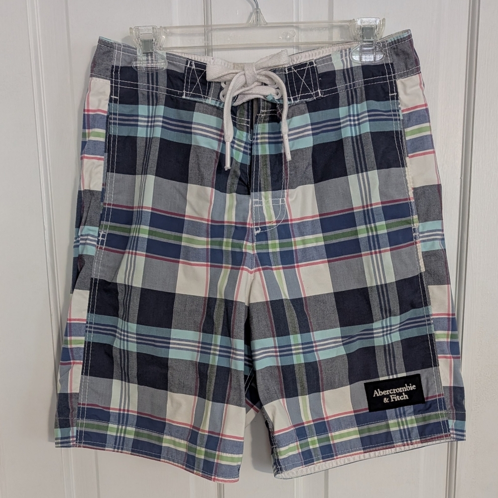 Abercrombie & Fitch Mens Swim Trunks Bathing Suit SMALL Plaid Preppy New England
